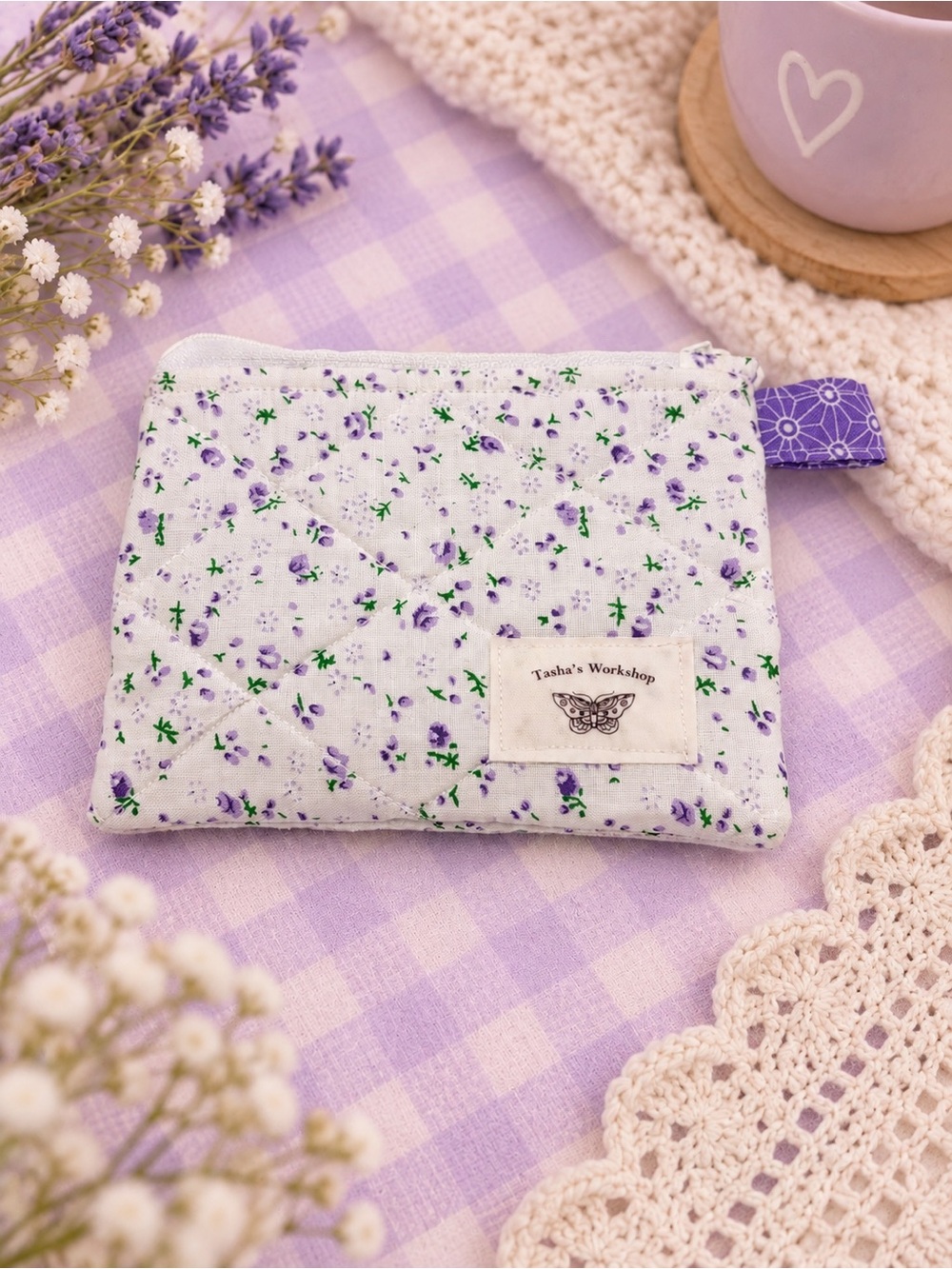 Cozy Floral Quilted Keychain Wallet